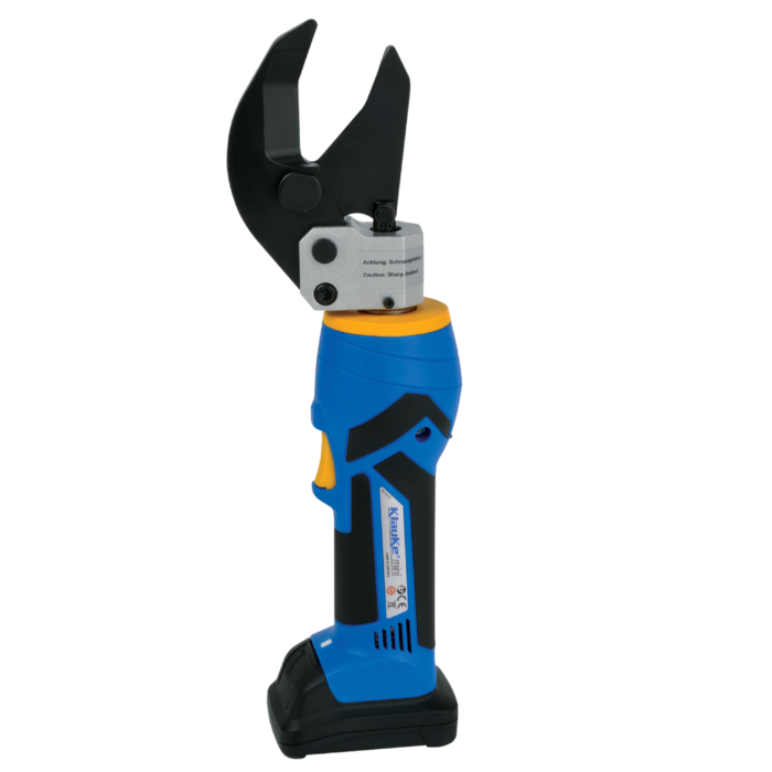 Battery powered hydraulic cable cutter suitable for Cu and Al cables up to 32mm diameter. The